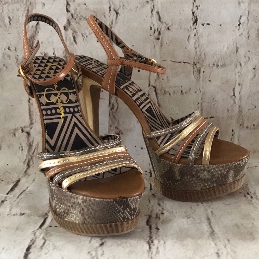 Camel and Gold platform heels